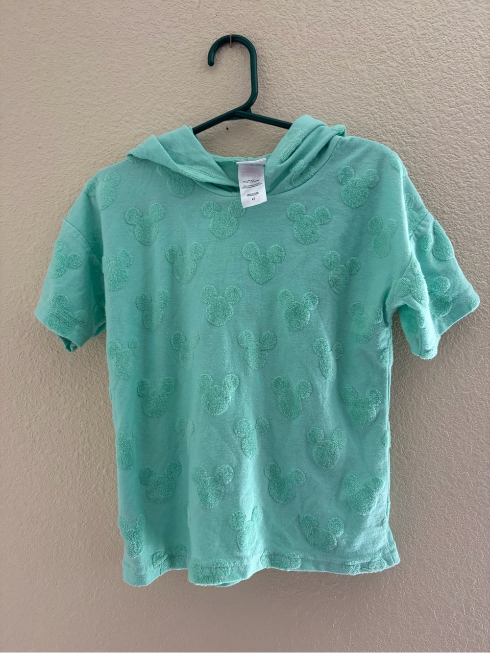 Disney Kids' Mint Green Hooded Terry Short-Sleeve Top